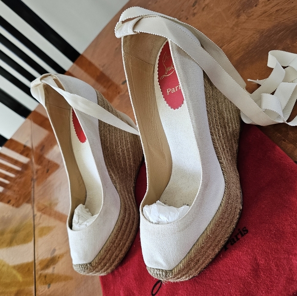 Christian Louboutin Cream Wedge Espadrilles - Picture 10 of 15
